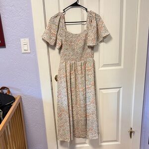 Floral Smocked Midi Maternity Dress